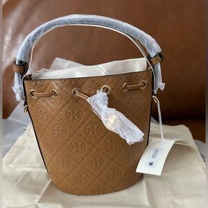 Tory Burch T Monogram Leather Mini Bucket Bag